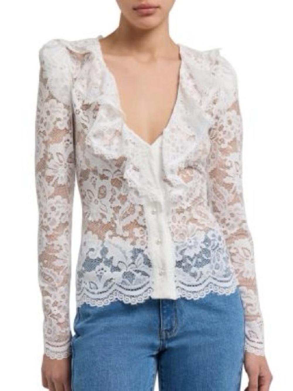 Generation Love Corsa Lace Ruffle-Front Blouse Size S NWT - Picture 3 of 9